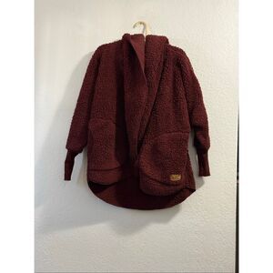 Womens Nordic beach fuzzy wrap coat cherry red one size OS